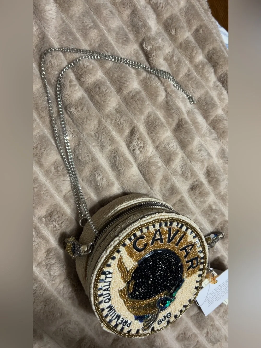 NWT from India to you - Beaded Caviar Novelty bag with gold chain strap